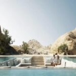 Mountain Crevice Villa pool among desert cliffs