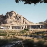 Wadi Villa exterior among desert rock formations