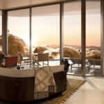 Cliff Hanging Villa living area with mountain views