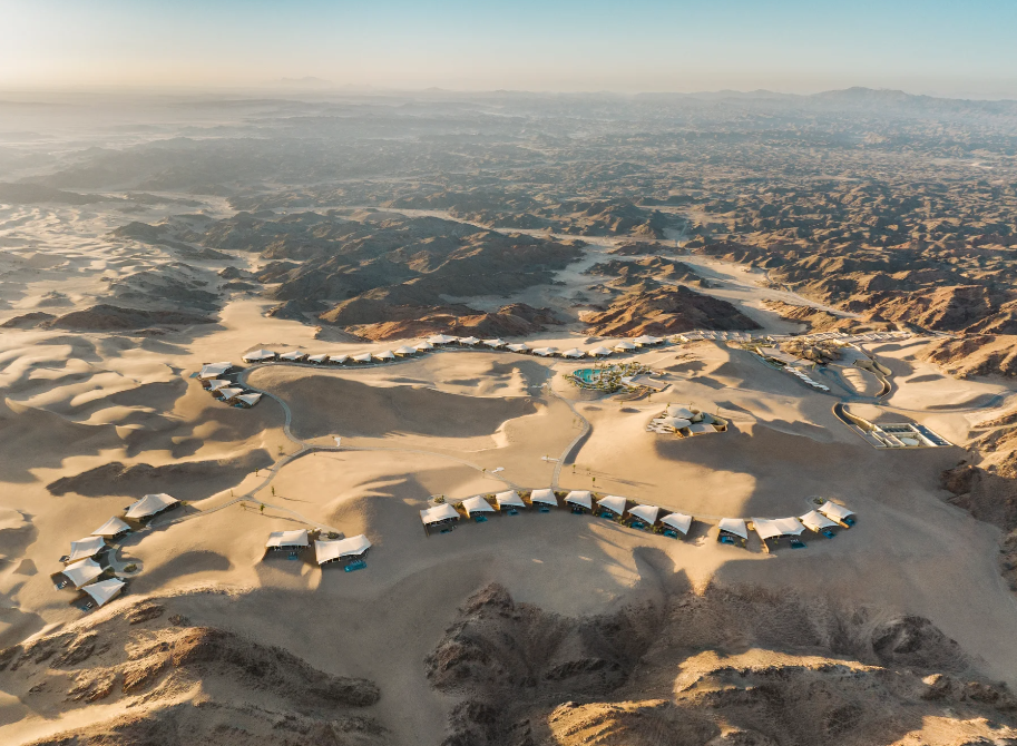 Aerial view of Six Senses Southern Dunes in the Red Sea desert
