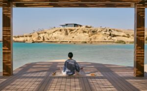 Wellness meditation deck overlooking the Red Sea at Six Senses AMAALA